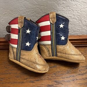Old West Infant Baby Cowboy Boots Sz 1 Red White Blue Flag Western Shoes Unisex
